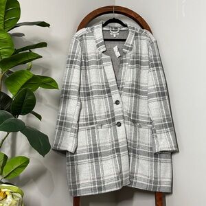 Maurices 2X Gray Plaid Button Front Cardigan Coat NEW